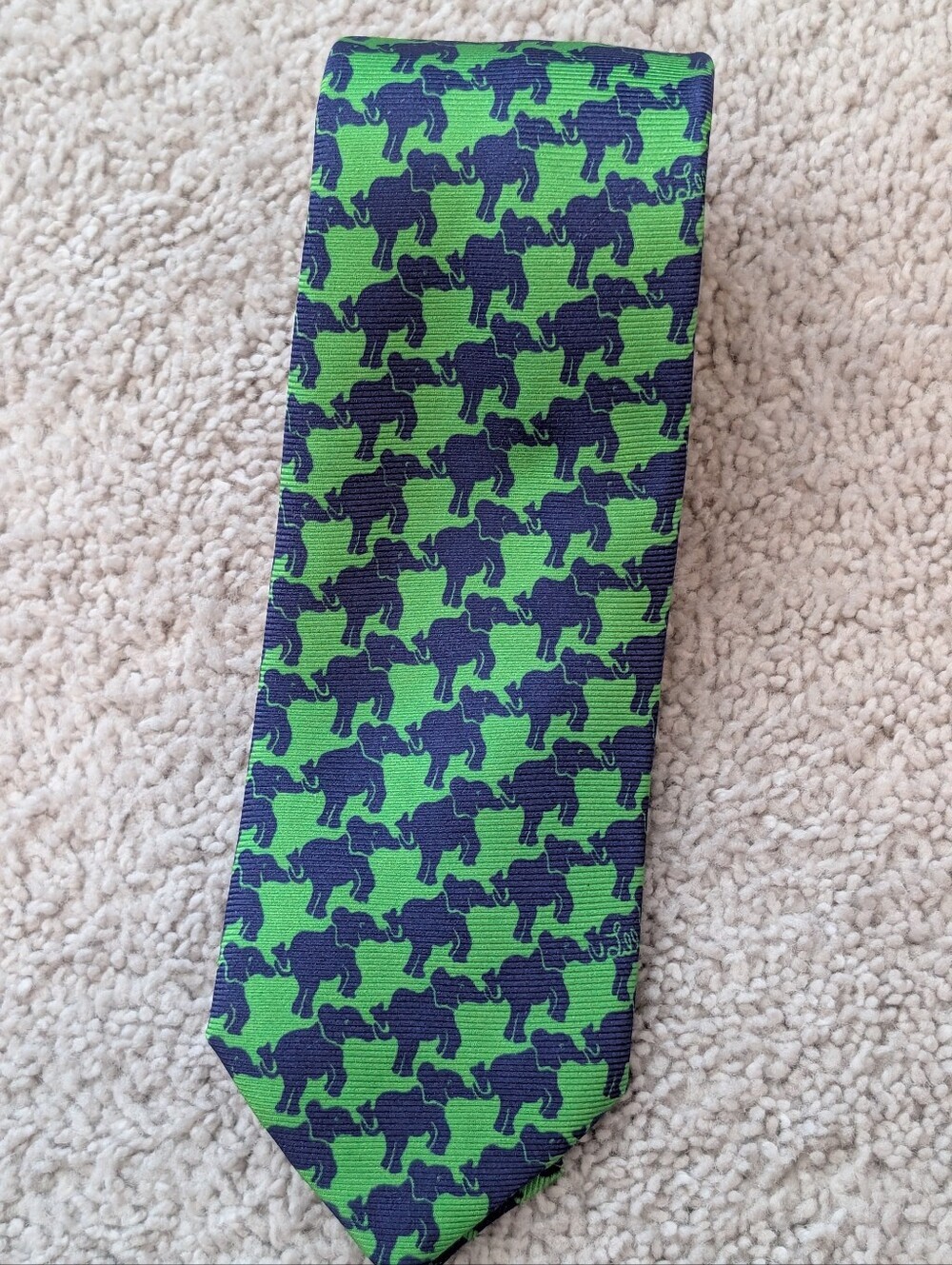 Lilly Pulitzer USA Via Palm Beach Silk Neck Tie Green And Navy Elephant Print